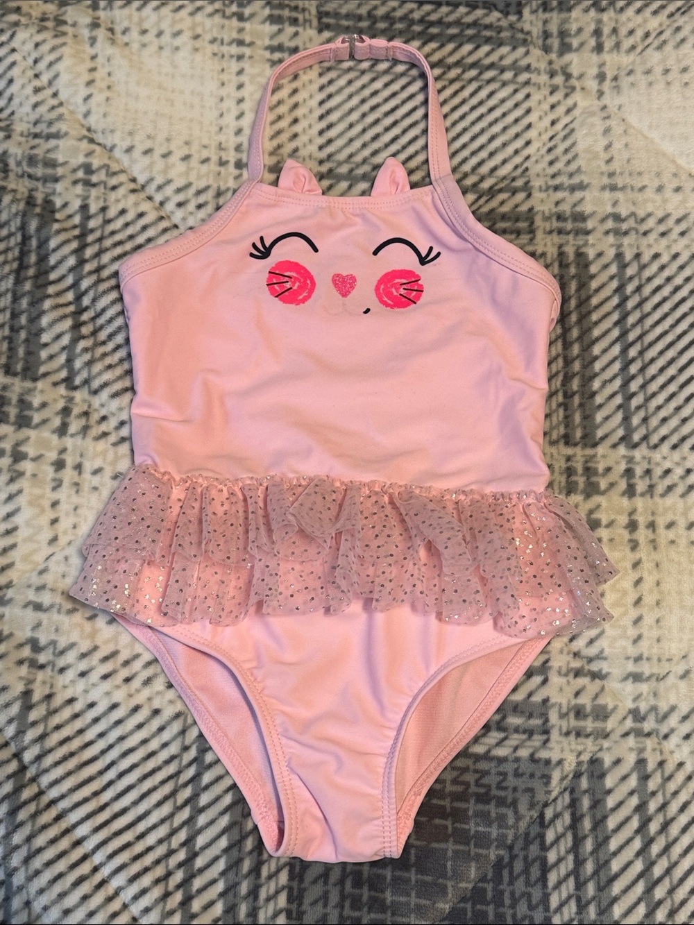 Pink Girls' Sparkle Tulle Ruffle One-Piece Swimsuit